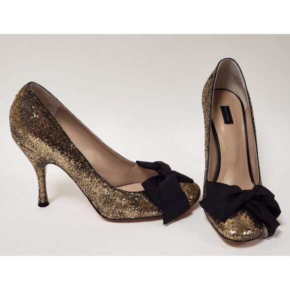 MARC JACOBS SHOES GLITTER GALACTICA GROSGRAIN BOW PUMPS sz IT 39 US 9 - Picture 10 of 14